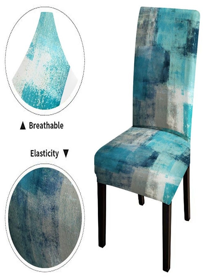 TOMWISH Dining Chair Covers Set of 6, Turquoise and Grey Teal Stretch Chair Covers Washable Spandex Parsons-Chair-Slipcovers Removable Seat Protector for Living Room Kitchen Dining Desk Party Office - Image 4
